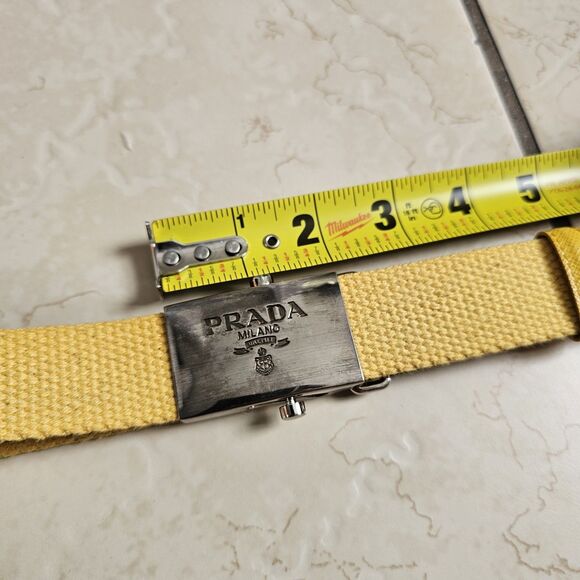 PRADA Waist Belt Yellow Nylon Fabric Silver Logo Buckle Size 36 Made In Italy - Picture 14 of 15